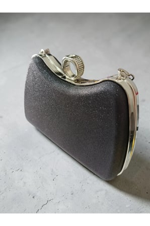 Kadın Işıltılı Kumaş Abiye Çanta Clutch Portföy Ring Kilitli Düğün Nişan Gece Davet Çantası