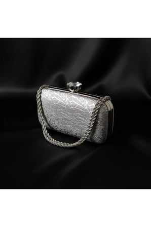 Kadın Dokulu Abiye Çanta Clutch Portföy Zincir Askılı Kristal Taş Kilitli Düğün Nişan Gece Davet Çantası