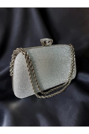 Kadın Dokulu Abiye Çanta Clutch Portföy Zincir Askılı Kristal Taş Kilitli Düğün Nişan Gece Davet Çantası