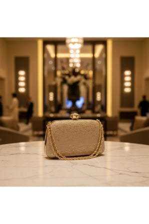 Kadın Gold Dokulu Abiye Çanta Clutch Portföy Zincir Askılı Kristal Taş Kilitli Düğün Nişan Gece Davet Çantası