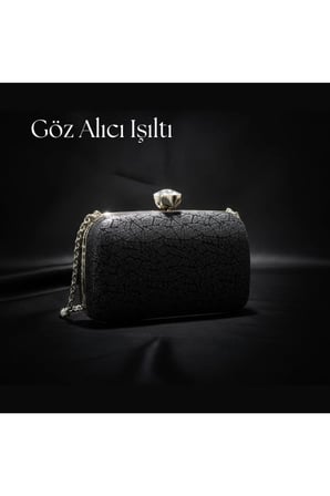 Kadın Dokulu Abiye Çanta Clutch Portföy Zincir Askılı Kristal Taş Kilitli Düğün Nişan Gece Davet Çantası