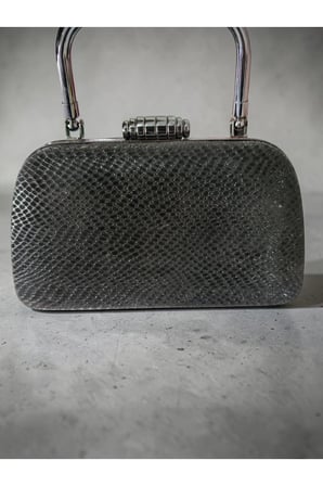 Siyah Desenli Işıltılı Abiye Çanta – Zincir Askılı Clutch Düğün Nişan Gece Davet Çantası