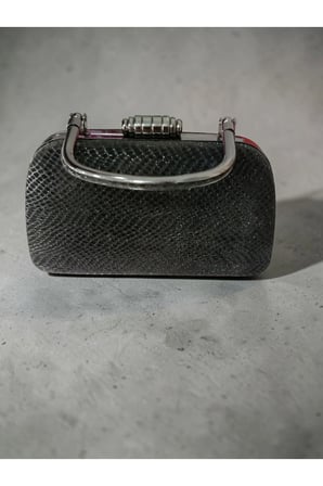 Siyah Desenli Işıltılı Abiye Çanta – Zincir Askılı Clutch Düğün Nişan Gece Davet Çantası