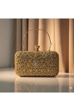 Lüks Gold Taş İşlemeli Kadın Abiye Çanta – Zincir Askılı El ve Omuz Kullanımlı Gece Çantası