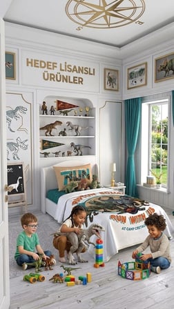 Taç Lisanslı Jurassic World Tek Kişilik Pike Takımı (100x200 Fitted Çarşaflı)