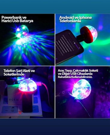 Araç içi Oto Araba Disko Topu Sese Duyarlı Led Usb Led Lamba