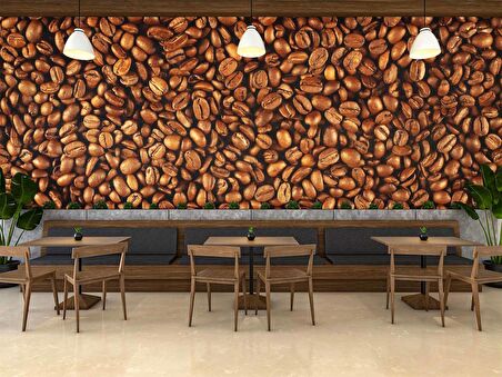 Kahve Çekirdekleri Temalı Cafe Duvar Kağıdı Baskı