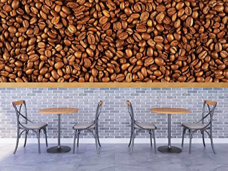 Kahve Çekirdekleri Temalı Cafe Duvar Kağıdı Baskı