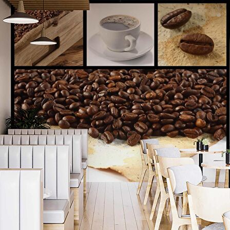 Kahve Çekirdekli Cafe Duvar Kağıdı Baskı