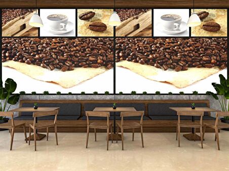 Kahve Çekirdekli Cafe Duvar Kağıdı Baskı