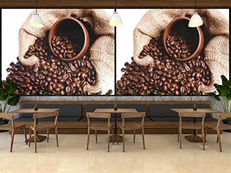 Çuvalda Kahve Çekirdekli Cafe Duvar Kağıdı Baskı