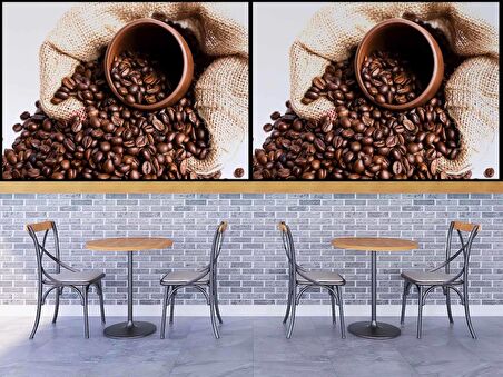 Çuvalda Kahve Çekirdekli Cafe Duvar Kağıdı Baskı
