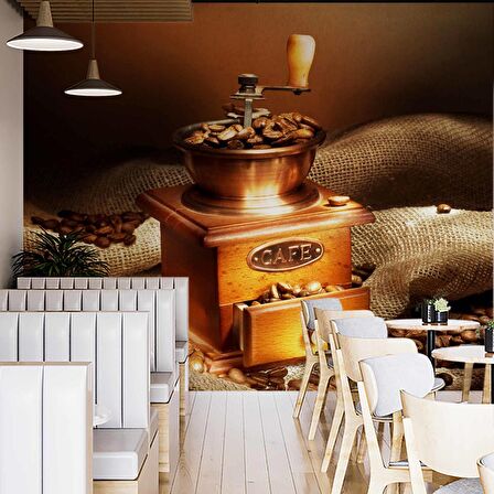 Kahve Çekme Makineli Cafe Duvar Kağıdı Baskı