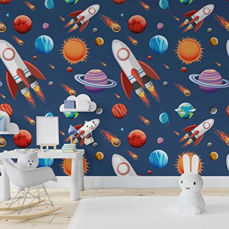 Uzay Desenli Duvar Kağıdı Baskı