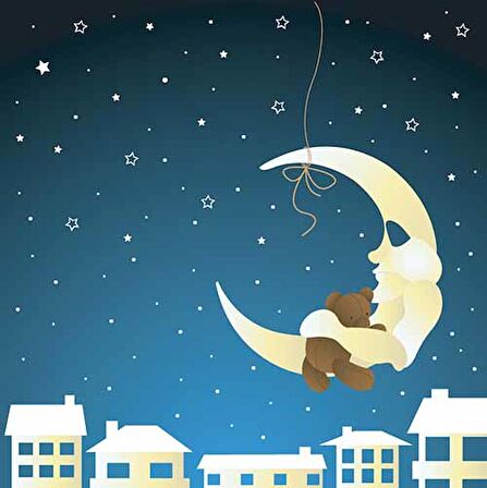 Ay Yıldızlı Gece Çocuk Odası Duvar Kağıdı Baskı