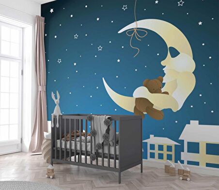 Ay Yıldızlı Gece Çocuk Odası Duvar Kağıdı Baskı