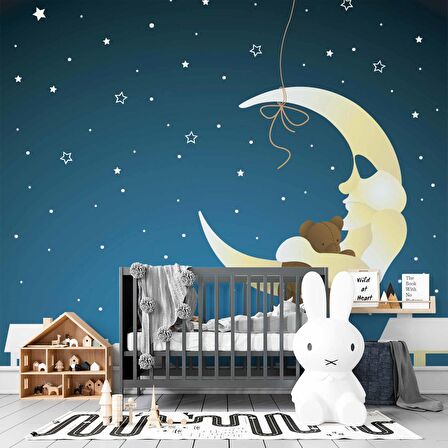 Ay Yıldızlı Gece Çocuk Odası Duvar Kağıdı Baskı