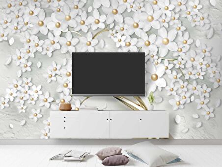 3 Boyutlu Beyaz Papatya Duvar Kağıdı