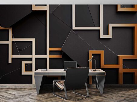 Gold-Siyah Geometrik Şekilli 3 Boyutlu Duvar Kağıdı Baskı