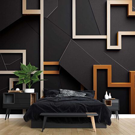 Gold-Siyah Geometrik Şekilli 3 Boyutlu Duvar Kağıdı Baskı