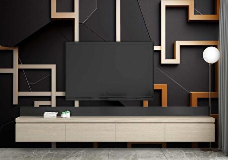 Gold-Siyah Geometrik Şekilli 3 Boyutlu Duvar Kağıdı Baskı