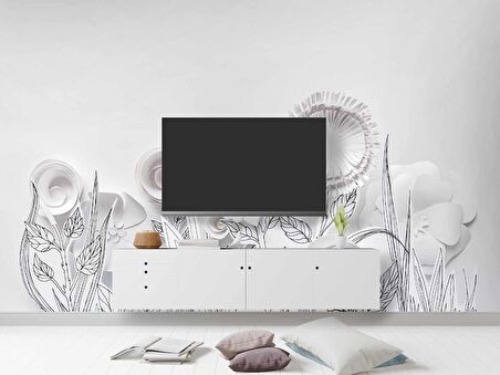 3 Boyutlu Render Beyaz Çiçek Duvar Kağıdı