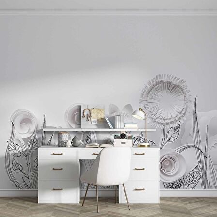 3 Boyutlu Render Beyaz Çiçek Duvar Kağıdı