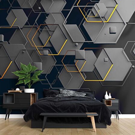 Altıgen Şekilli 3 Boyutlu Duvar Kağıdı Baskı