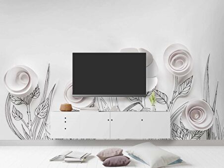 3 Boyutlu Kağıttan Beyaz Çiçek Desenli Duvar Kağıdı Baskı