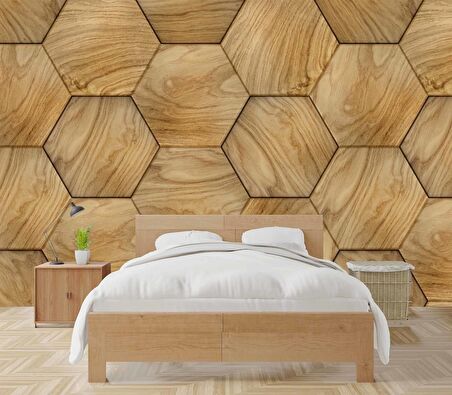 3 Boyutlu Altıgen Ağaç Desenli Duvar Kağıdı Baskı