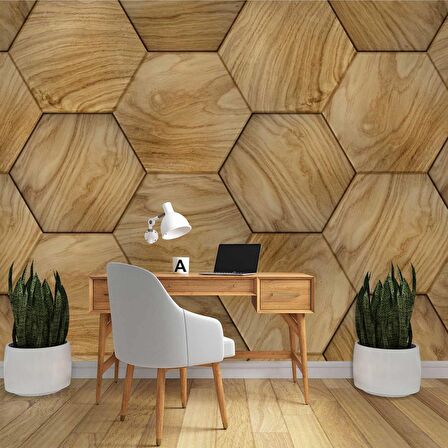 3 Boyutlu Altıgen Ağaç Desenli Duvar Kağıdı Baskı