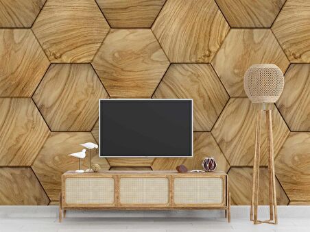 3 Boyutlu Altıgen Ağaç Desenli Duvar Kağıdı Baskı