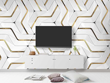 3 Boyutlu Altın Geometrik Duvar Kağıdı Baskı