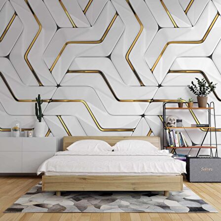 3 Boyutlu Altın Geometrik Duvar Kağıdı Baskı