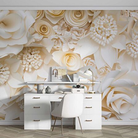 Krem Renginde Gül Desenli Duvar Kağıdı Baskı