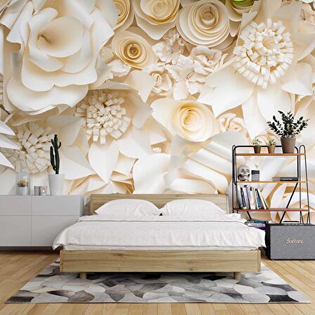 Krem Renginde Gül Desenli Duvar Kağıdı Baskı