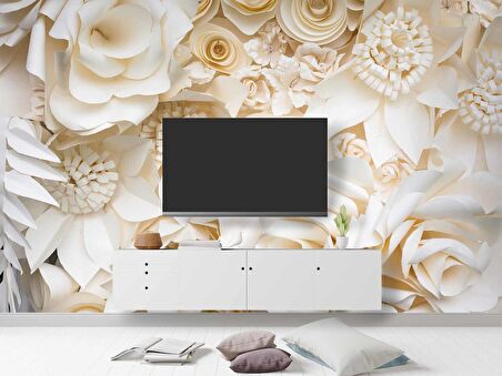 Krem Renginde Gül Desenli Duvar Kağıdı Baskı