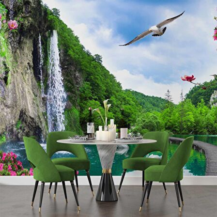 Şelale, Göl ve Martı Manzaralı Duvar Kağıdı