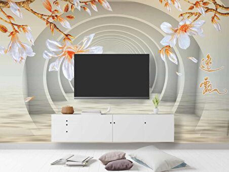 3 Boyutlu Çiçekli Tünel Temalı Duvar Kağıdı Baskı