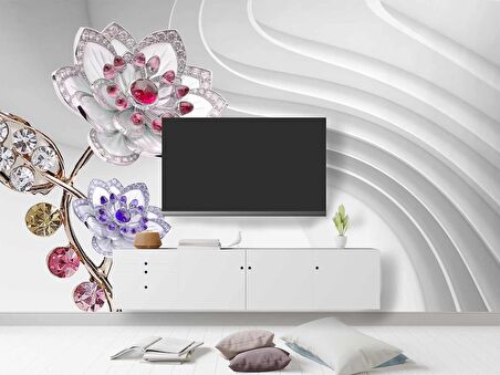 3 Boyutlu Çiçek Desenli Duvar Kağıdı Baskı