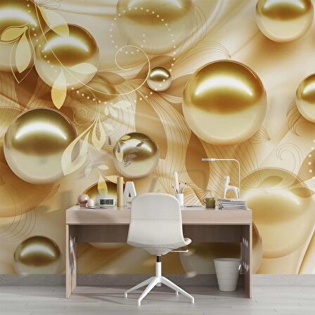 3 Boyutlu Gold Boncuk Desenli Duvar Kağıdı Baskı