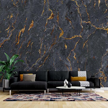 Koyu Mermer Desenli Duvar Kağıdı Baskı