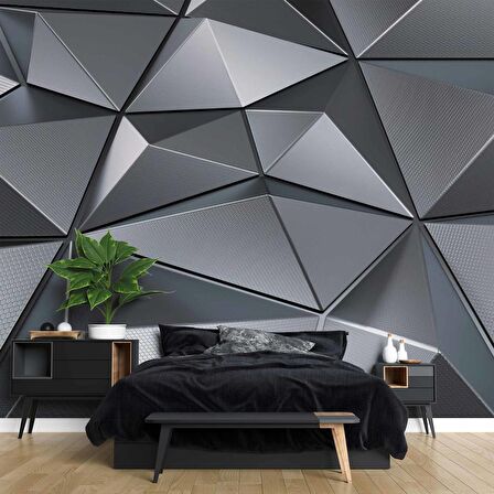 3 Boyutlu Metalik Siyah Duvar Kağıdı Baskı