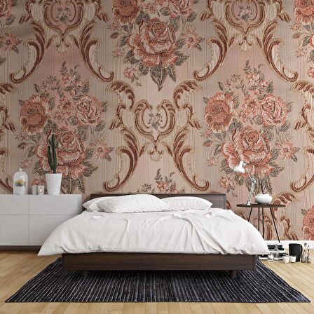 Nostaljik Kadife Çiçek Motifli Duvar Kağıdı Baskı