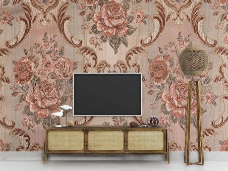 Nostaljik Kadife Çiçek Motifli Duvar Kağıdı Baskı