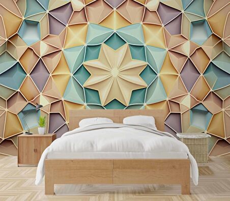 Renkli Geometrik Desenli Renkli Duvar Kağıdı Baskı