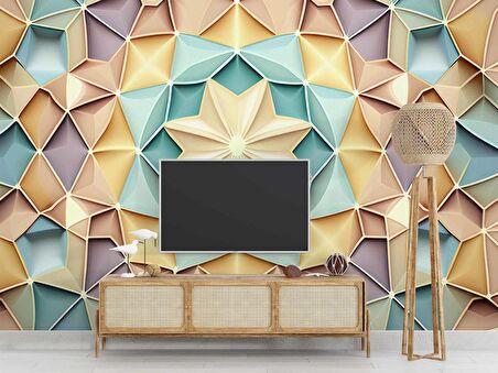 Renkli Geometrik Desenli Renkli Duvar Kağıdı Baskı