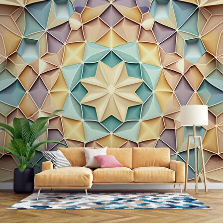 Renkli Geometrik Desenli Renkli Duvar Kağıdı Baskı