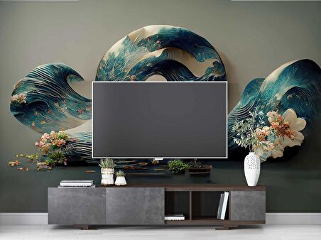 3 Boyutlu Dalga Desenli Duvar Kağıdı Baskı