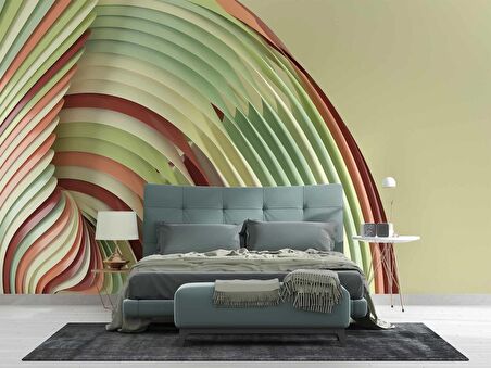 Rengarenk Şerit Desenli Duvar Kağıdı Baskı